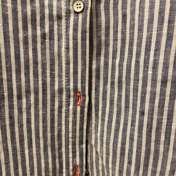 Sigrid Olsen Striped Linen Button Down Shirt with Red Detail, Large - Picture 5 of 9